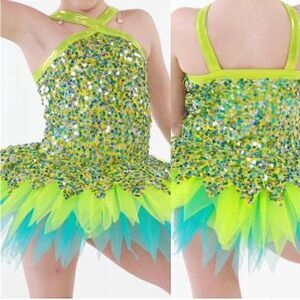 Curtain Call Dance tinker bell Costume Blue green dress tutu E2161 child SC